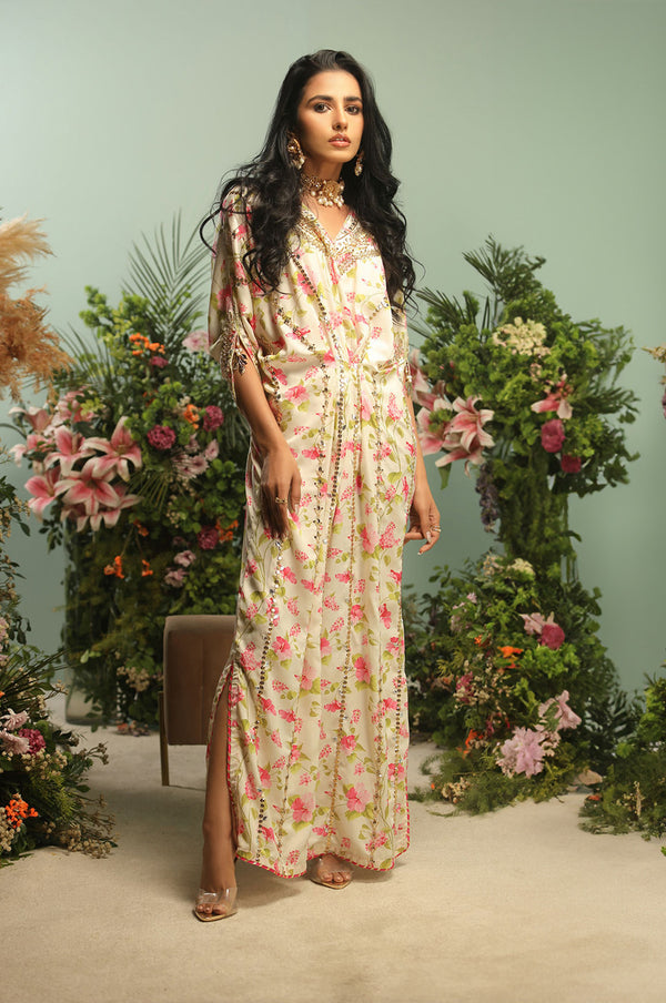 WHITE PRINTED KAFTAN