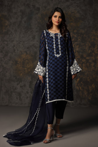 Blue checked organza